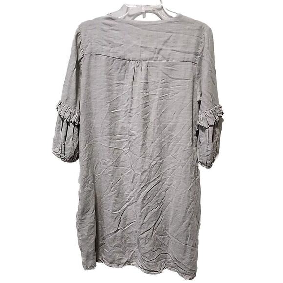 ZARA Embroidered Beaded Puff Sleeve Dress ,Large, Front Hidden Pockets - Picture 2 of 5